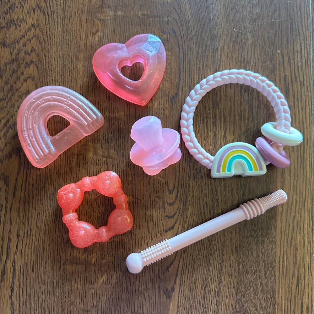 Set of pink teething toys